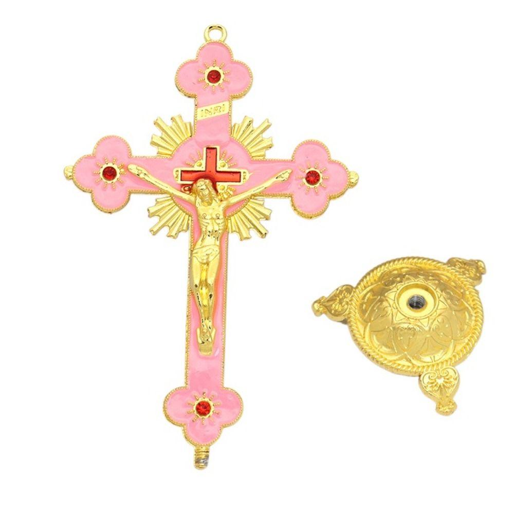 Multi-color With Stand Church Cross Ornaments No Fading Durable Alloy Cross Ornaments Handmade Plated Gold Statue Home Decor