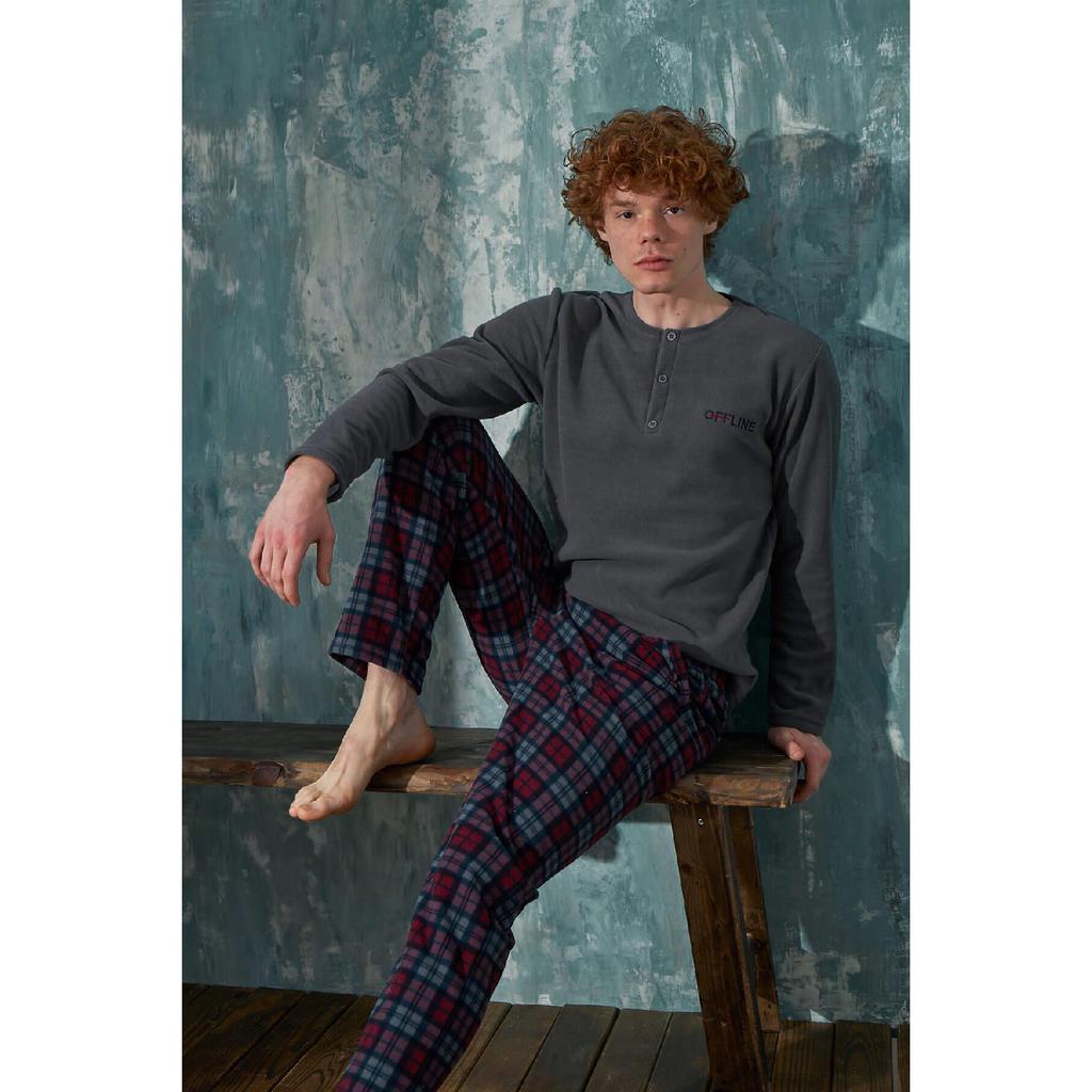 Set de pijamale pentru bărbați, cu model offline, gri