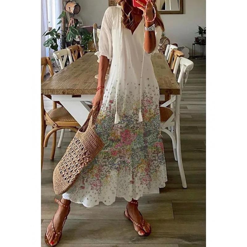 

BITCED Fashion Summer Spring 1/2 Sleeves V-Neck Casual Dresses XXXL