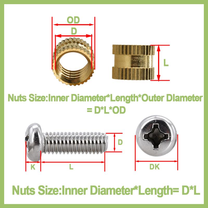 M1 M1.4 M1.6 M1.7 Brass Hot Melt Knurled Insert Nuts and Screw set Threaded Embedded Copper Nut Bolt kit for 3D Printer 500 pcs