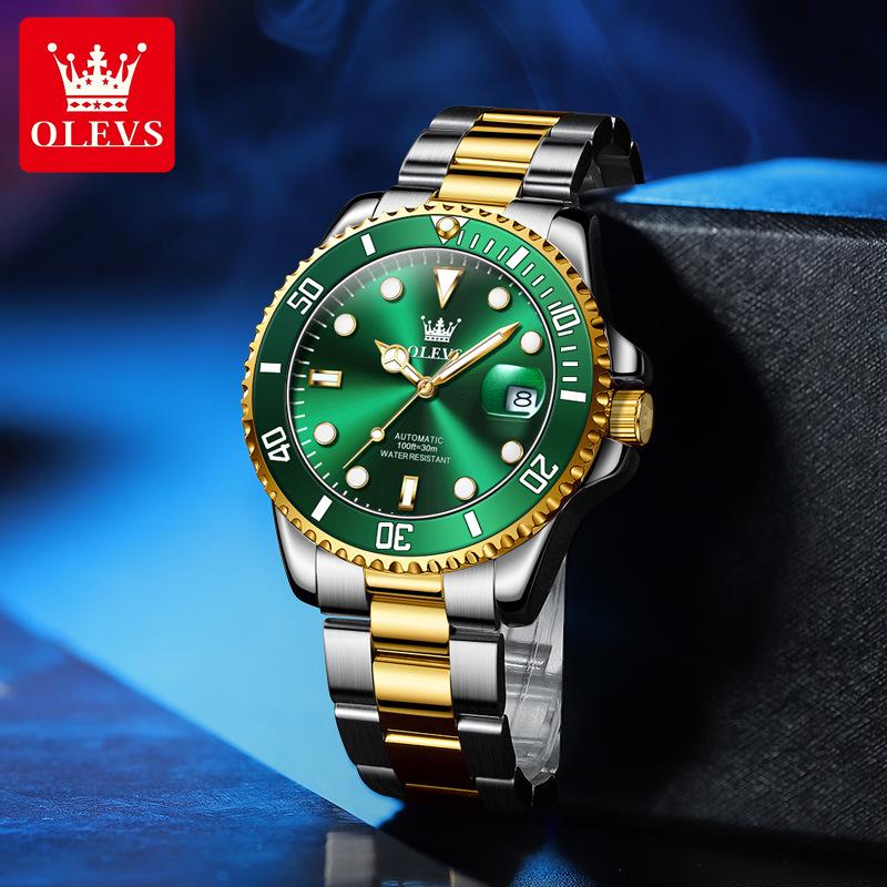 Oliss Green Water Ghost Automatische Leuchtende Wasserdichte Herrenuhr