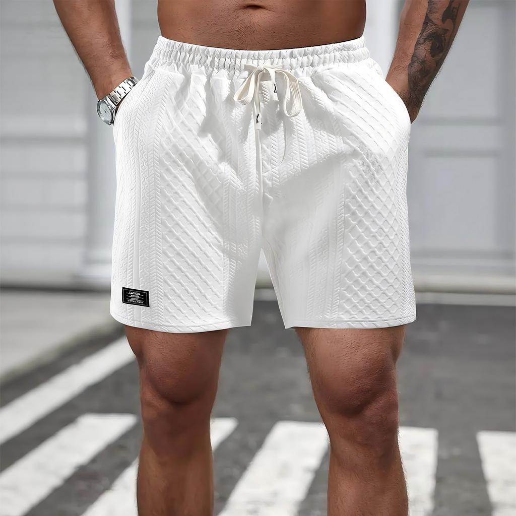 Shorts For Mens  Cozy Texture Embroidered Casual Stretch Elastic Waist Shorts With Pockets