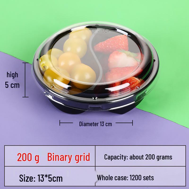 Transparente runde Einweg-Salatschale mit dreigeteilter Obstschale