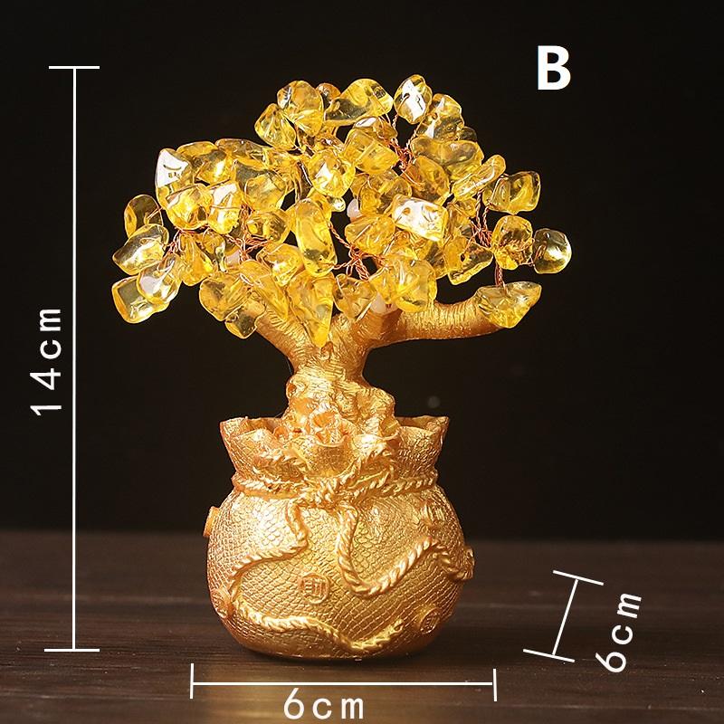 Feng Shui Art Decoration Tabletop Lucky Wealth Tree 19cm 14cm Delicate Yellow Crystal Money Tree Ornament Home Office Shop