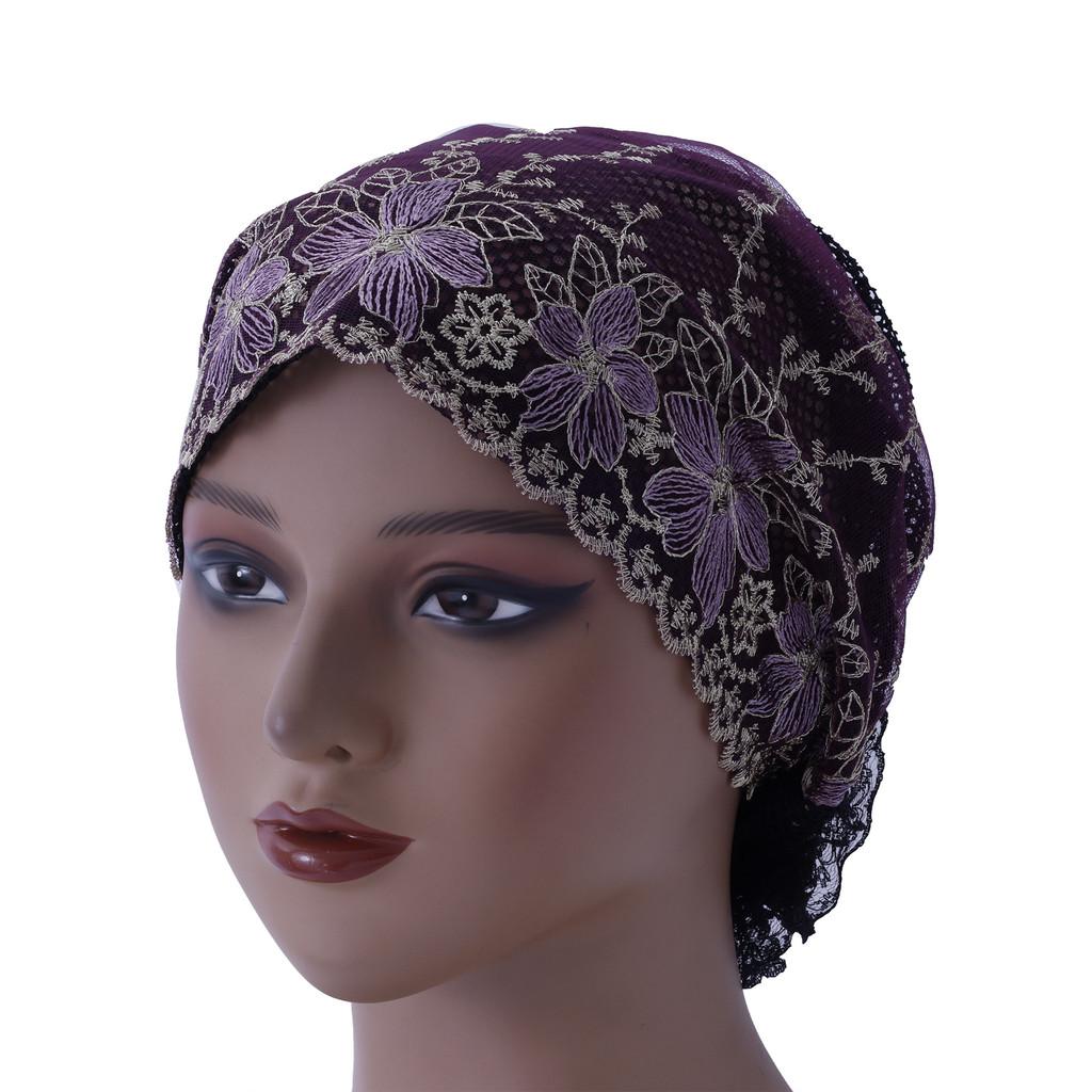 Womens Double Layer Turban Hat With Embroidery And Lace For Summer And Winter