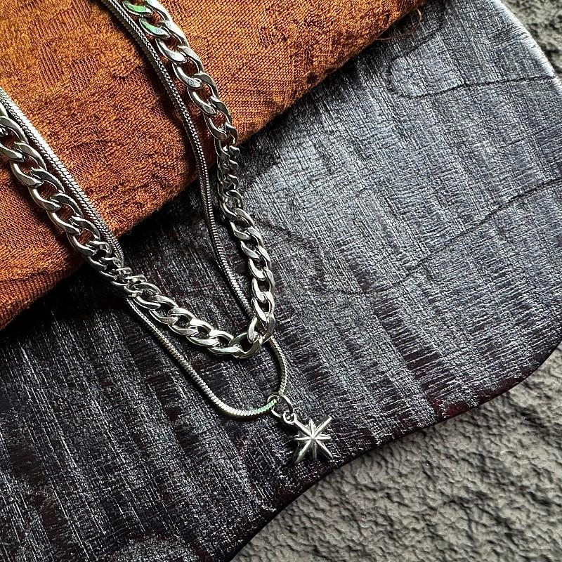 Titanium Steel Multilayer Star Pendant Necklace For Men And Women With Stylish Design