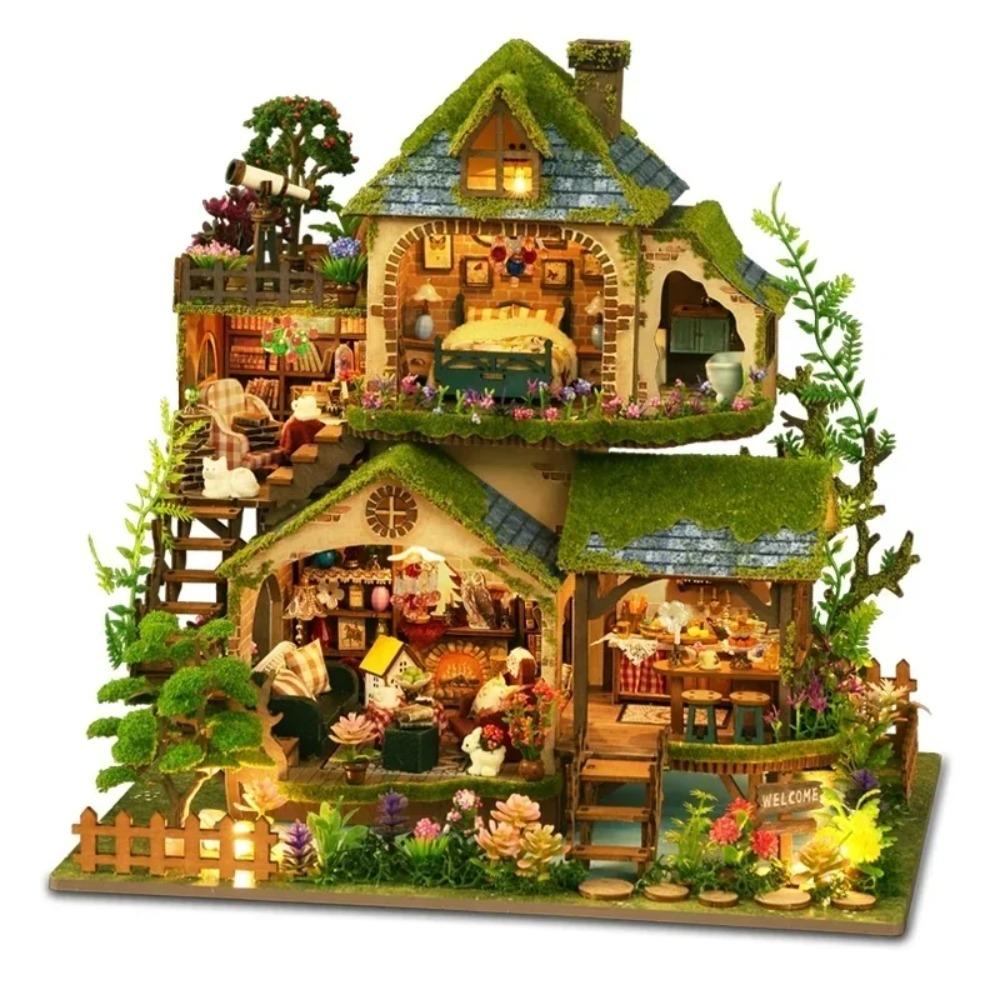DIY Miniature House Kit, Mini House Building Kit with LED, DIY Miniature Kit for Adults Teen, Dollhouse Kit, Forest Adventure