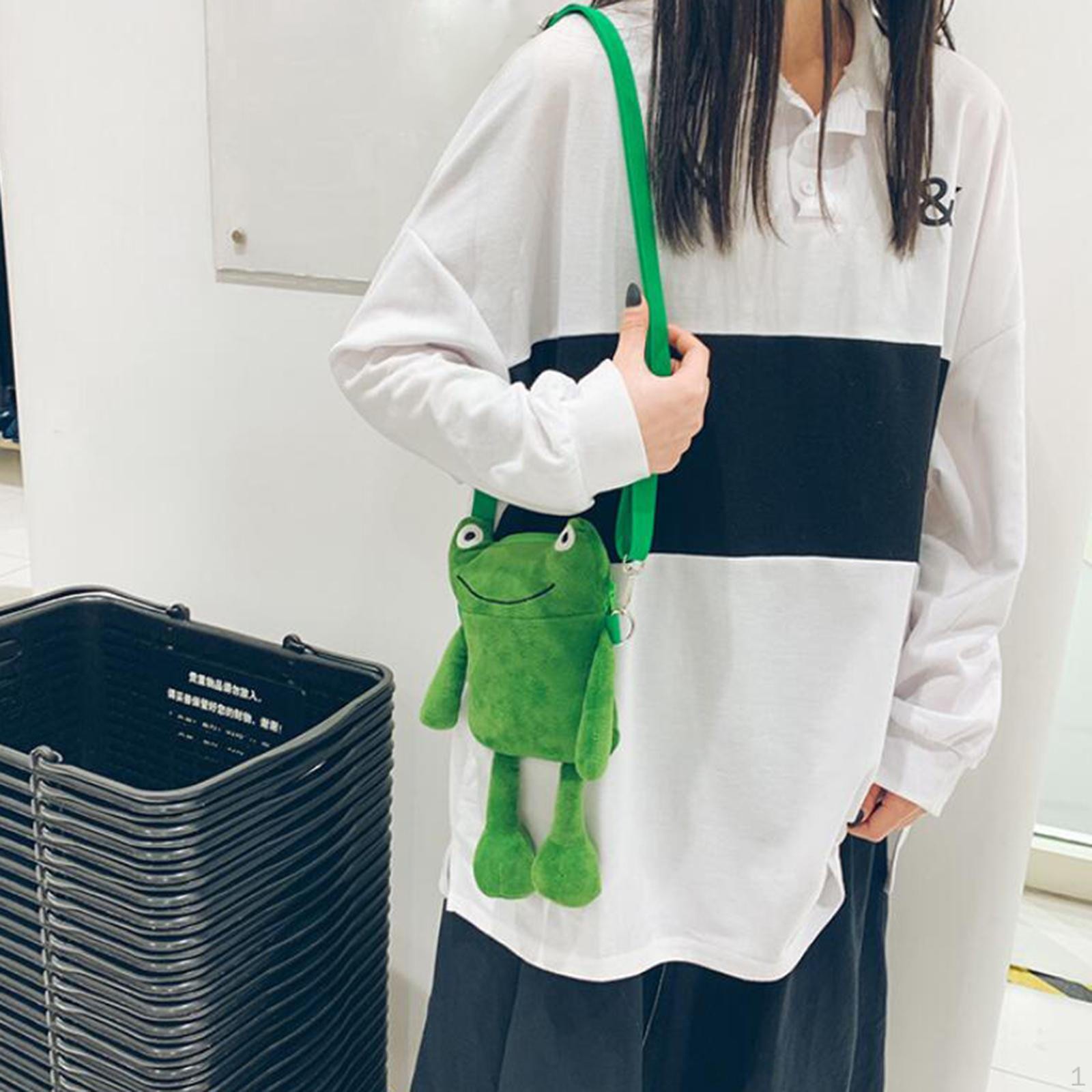 Женская сумка через плечо Лягушка Модная наплечная с застежкой-молнией Повседневная Креативная плюшевая сумочка темно-зеленого