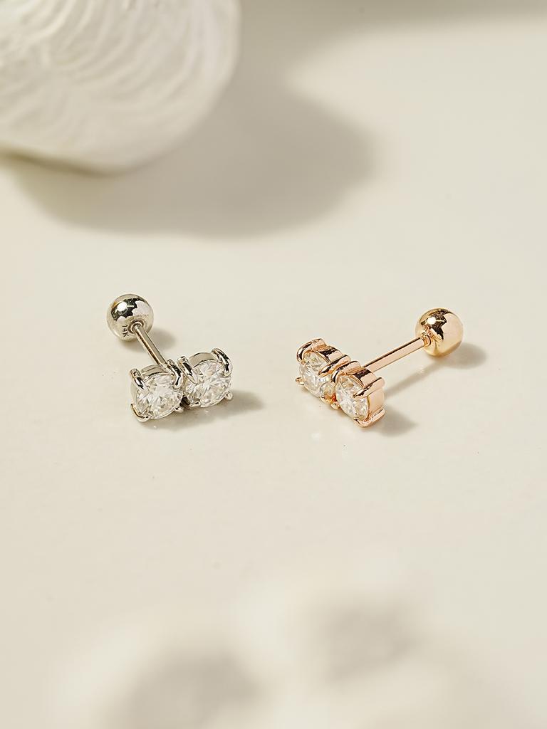 Minimalpiercing 14K Moissanite Diamond Double Piercing Earrings