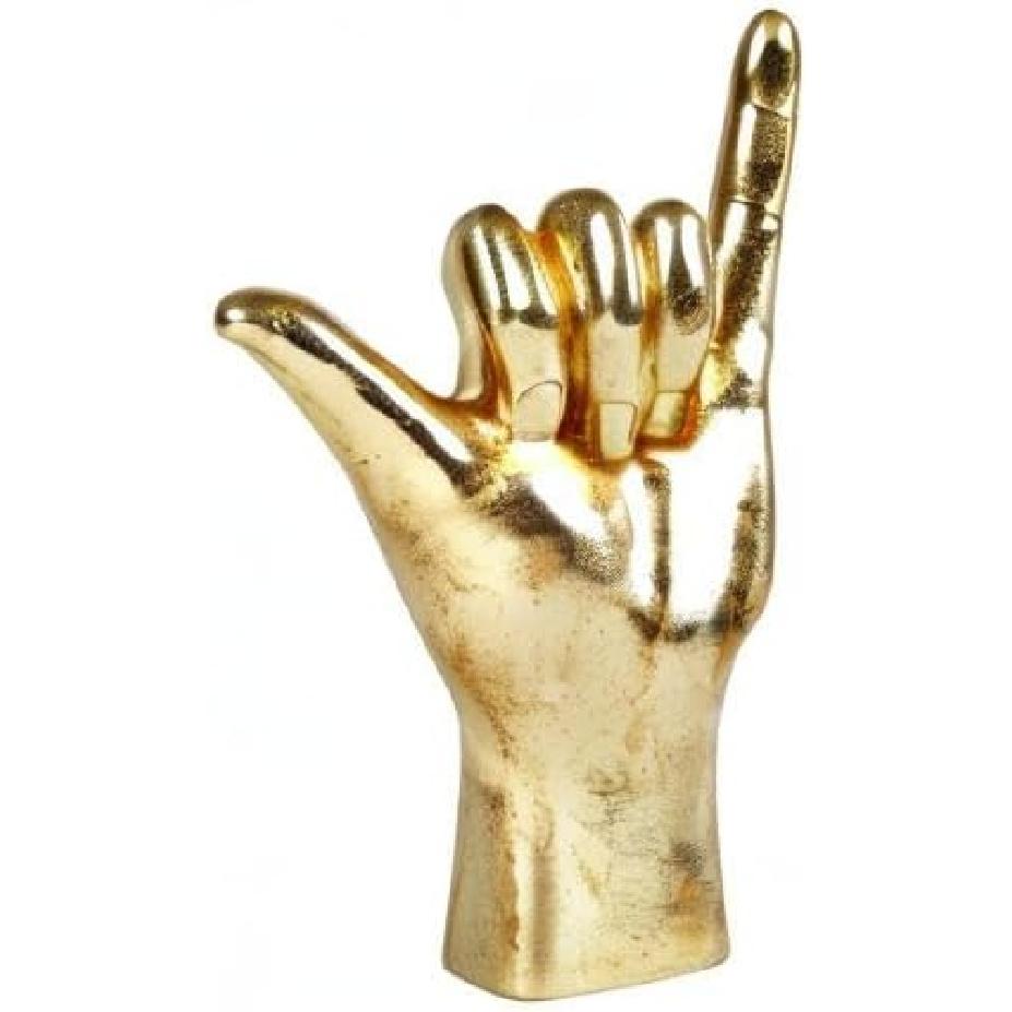 7.8'' Resin Gold Ornament ASL Signal Sculpture, 66" Hand Gesture Decoration Figurine Statue Thanksgiving (JS0367)