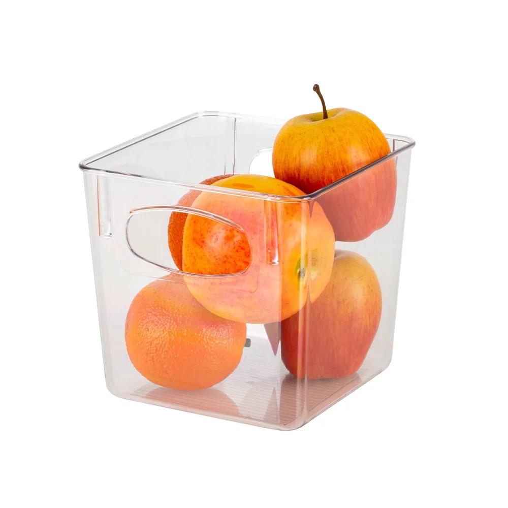 Square Clear Plastic Storage Organizer Basket Home Office Bathroom Jewelry and Cosmetic Accessories with Easy Grip Handle