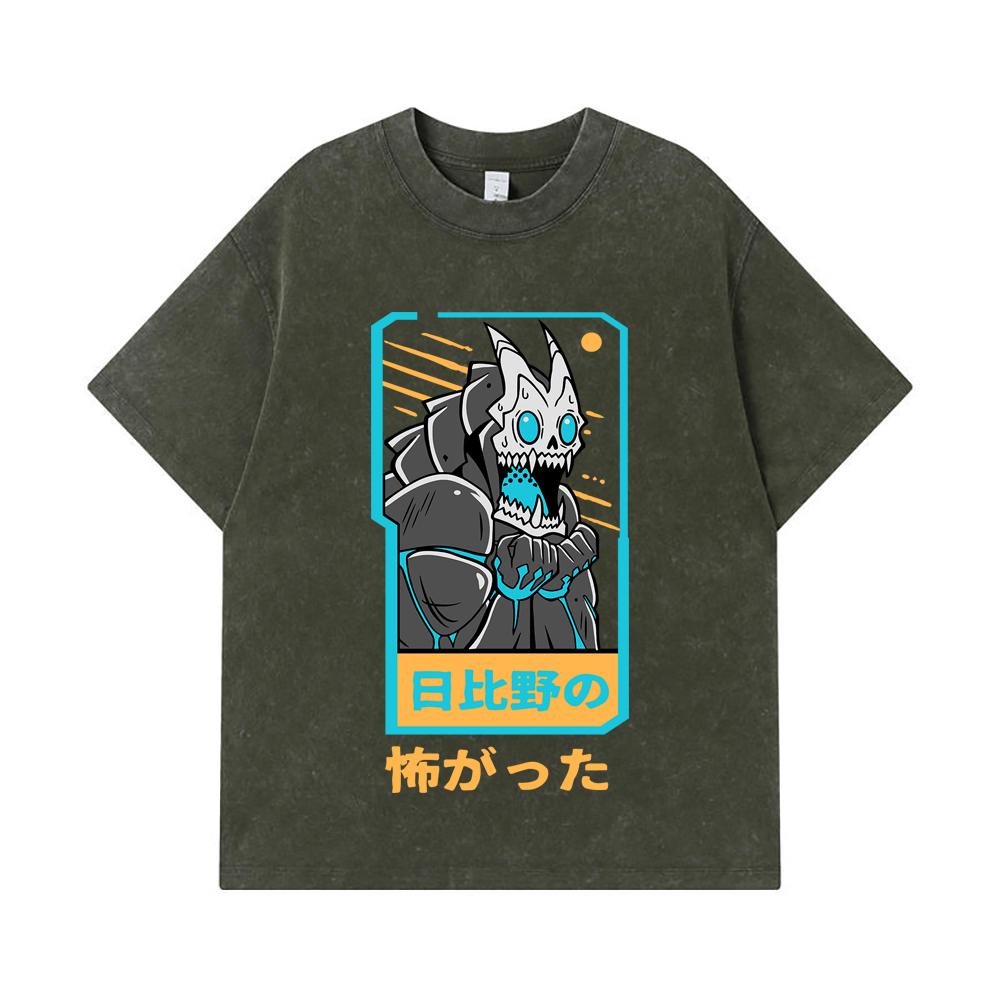 

275 GSM Washed T-shirts 100% Cotton Kaiju No 8 V20 Kafka Print Unisex Heavy Cotton T Shirt S армия зеленый