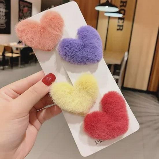 Autumn/Winter Plush Heart Hairpin: Girls' Trendy Hair Back Clip