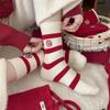 Wool Big Red Socks For Women~ Warm Year Of The Horse Striped Medium Tube Socks New Year'S Socks Thickened Stacking Socks