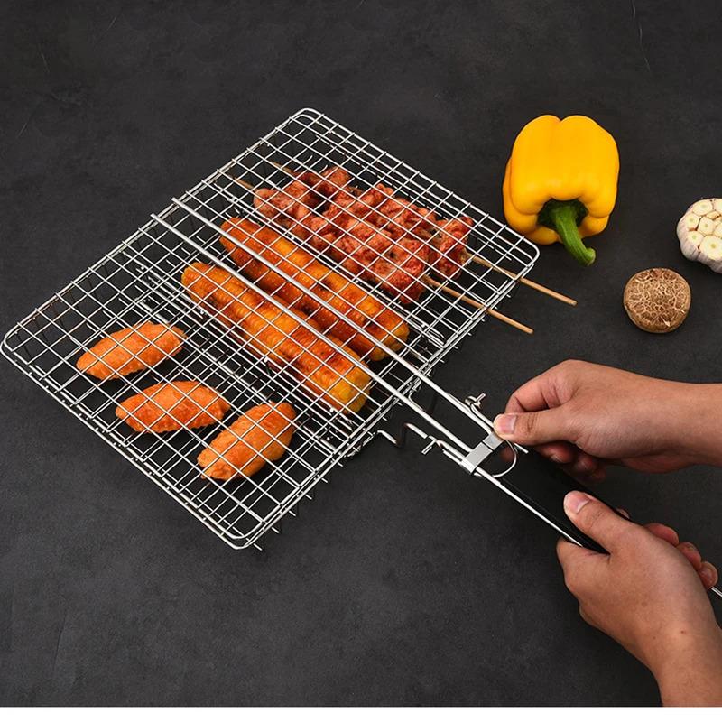 Outdoor Camping Stainless Steel Grilled Fish Net Barbecue Net Clamp Lamb Skewer Clip Double-Layer Vegetable Net Barbecue Tool