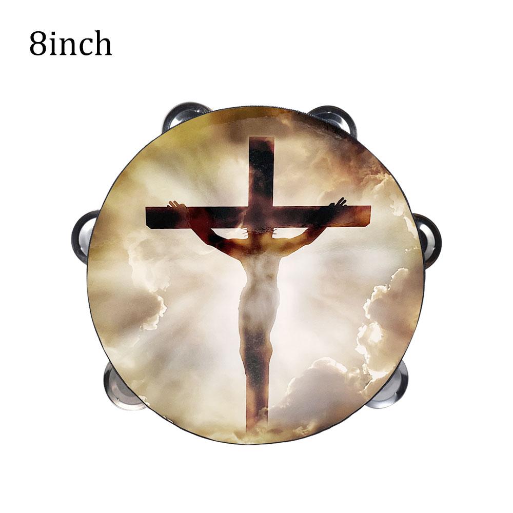 8/10-inch Crucifixion Tambourine Double Row Jingle Hand bell Clap Drum Party Musical Instrument