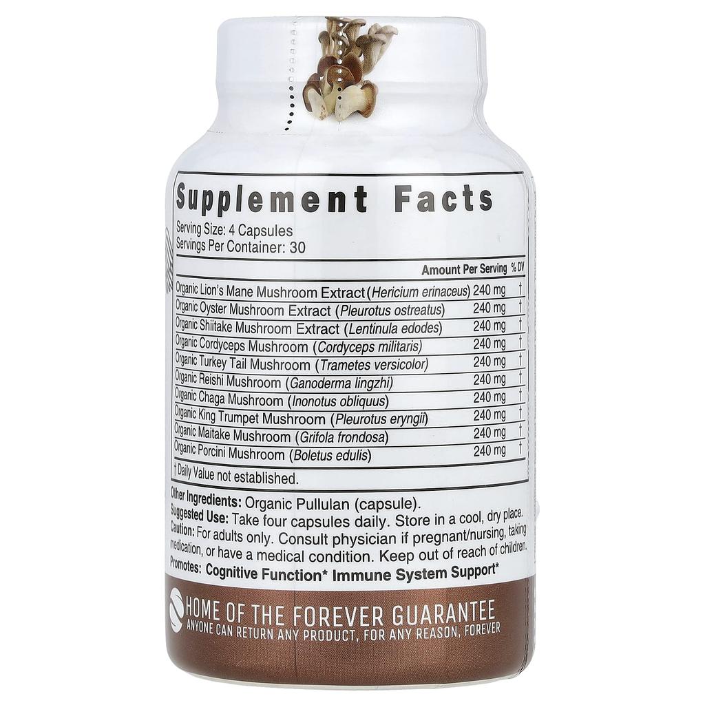 10 Organic Mushrooms, Reishi Mushrooms, Shiitake Mushrooms, Reishi Mushrooms, 120 Organic Capsules