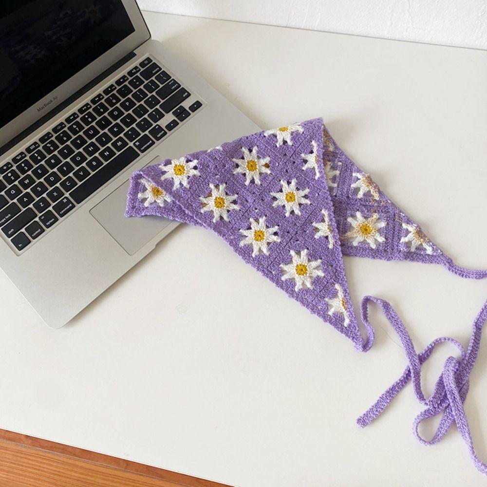 

Cute Little Daisy Hollow Creative Triangle Scarf Headscarf Hat Headband Towel Triangle Headband фиолетовый
