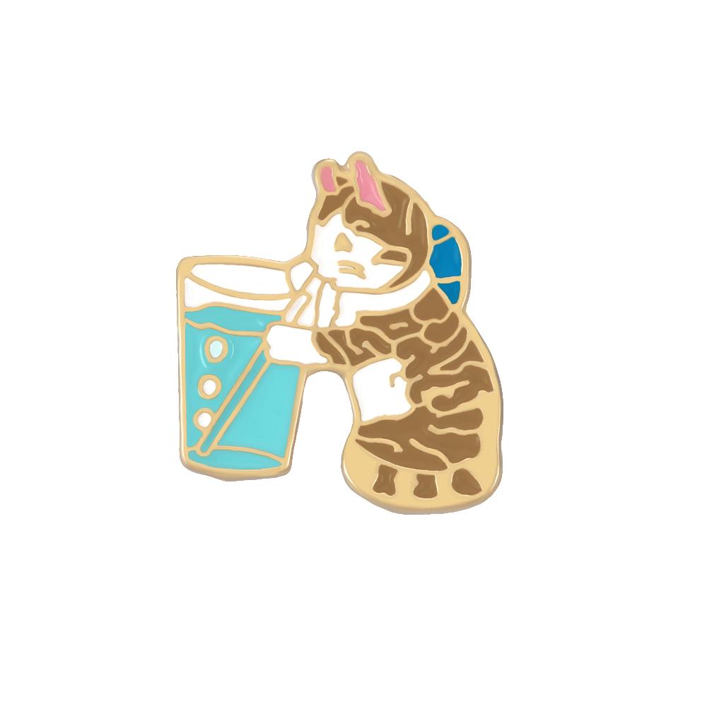 

Funny Cat Brooch Play Music Drink Water Kitty Cartoon Animal Enamel Pins Bag Clothes Lapel Pin Cute Badge Jewelry Gift for Kids