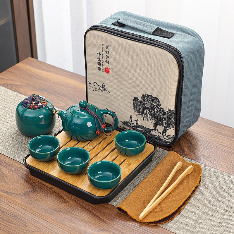 Ceramic Travel Kung Fu Tea Set Teapot Tea Can Creative Guochao Business Real Estate Event Gifts