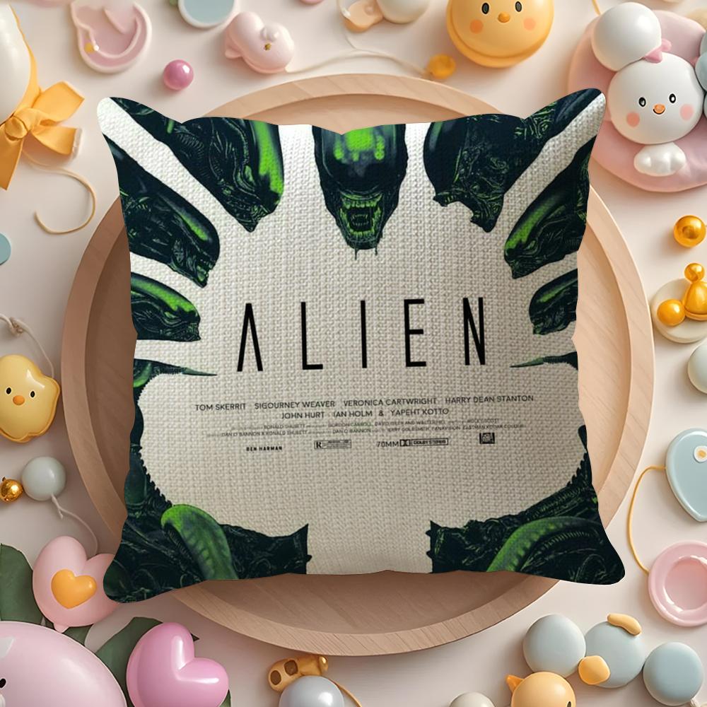 Horror Movie A-Alien Cushion Cover Linen Organic Fabric Double-Sided Printing Breathable Pillow Case Sofa Home Decor Gift