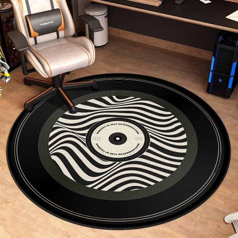 Runder Teppich im Vinyl-Schallplatten-Design, modern, inspirierend, rutschfest, für Homeoffice, Gaming-Zimmer, motivierende Dekoration, Bodenmatte