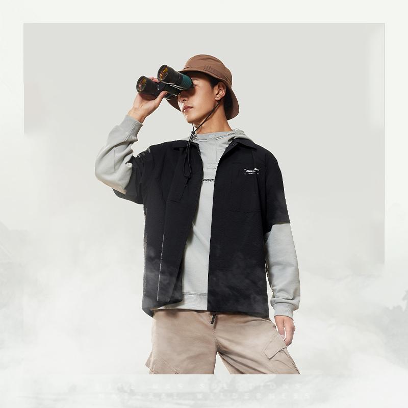 Li Ning CF Anti-UV Anti-Bacterial Cardigan With Sharp Collar Printed Letter Short Sleeve Shirt Men Shirts Black ASHU461-1