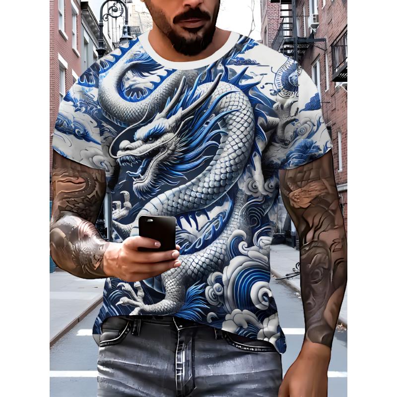 Modna męska koszulka z krótkim rękawem i okrągłym dekoltem z nadrukiem 3D, rozmiary plus, letnie casualowe T-shirty
