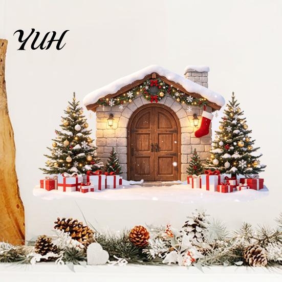 Snow House Stickers Wall Sticker for Christmas, Waterproof Holiday Stone Easy Apply Decals Decal, Removable Mural Living Room Bedroom Christmas