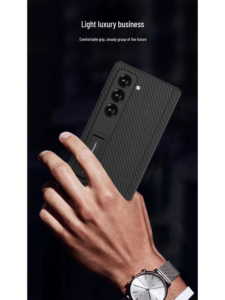 Samsung Z Fold6 Case: Plain Leather, Magnetic Hinge, Integrated Screen Protector, Creative Cross-Border Design