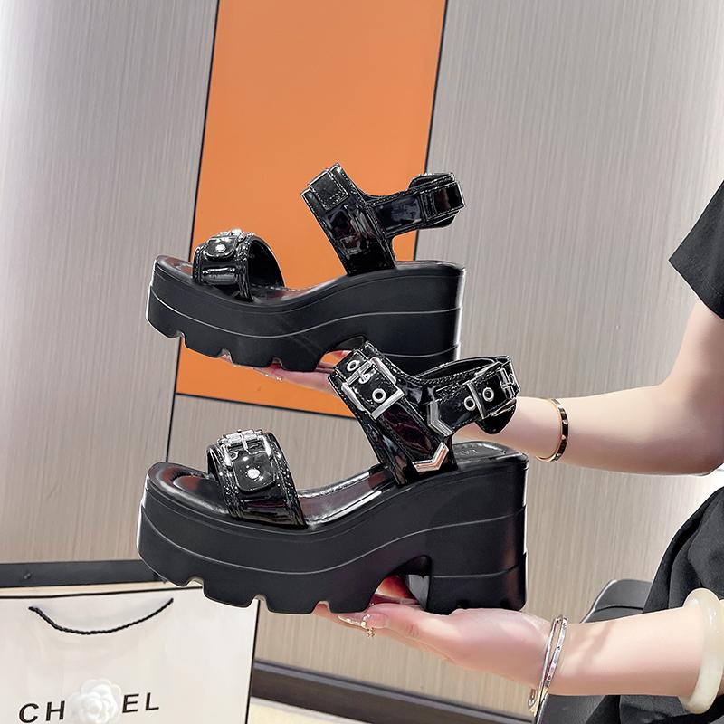 Fashion 10CM Summer Hollowed-out Breathable Thin Sandals Women New All-match High-heeled Platform Sandals Punk Thick Heel Shoes Size 42