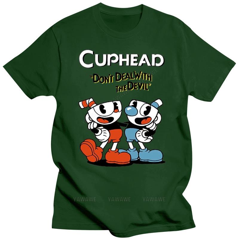 

Black t shirt for male summer brand fashion tee-shirt Cuphead Video Game Cartoon Mena Black T-shirt Cotton Tee Gift New From US M