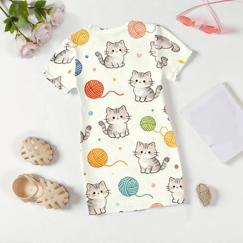 Girls Loose Fit Short Sleeve Dress Kids Round Neck Casual Lightweight Dress with Animal Print Suitable for Daily Wear and Outdoor Activities