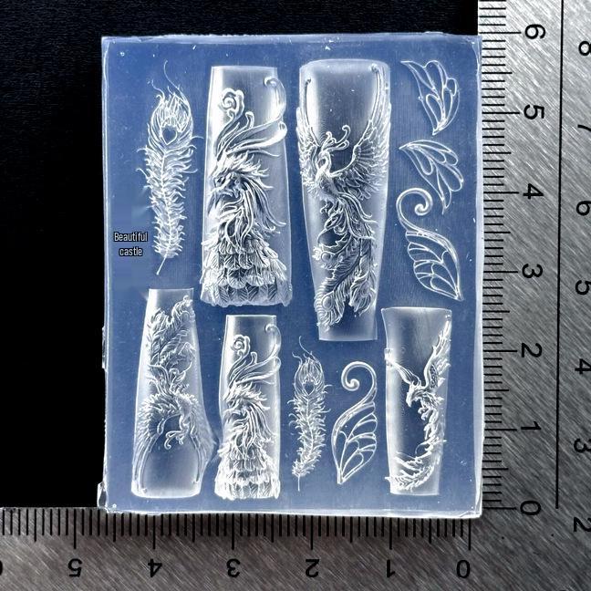 

3D рельефная форма для декора ногтей Перо павлина и кобра , легко снимается Nail art mold