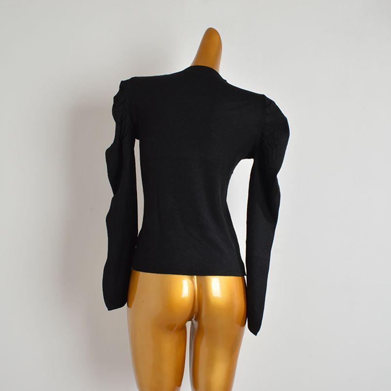 Spring & Fall New Arrival Fashion Bubble Shoulder Long Sleeves Inner Wear Bottoming Shirt for Women Silm Slimming Sweater Pullover All-Matching Tops