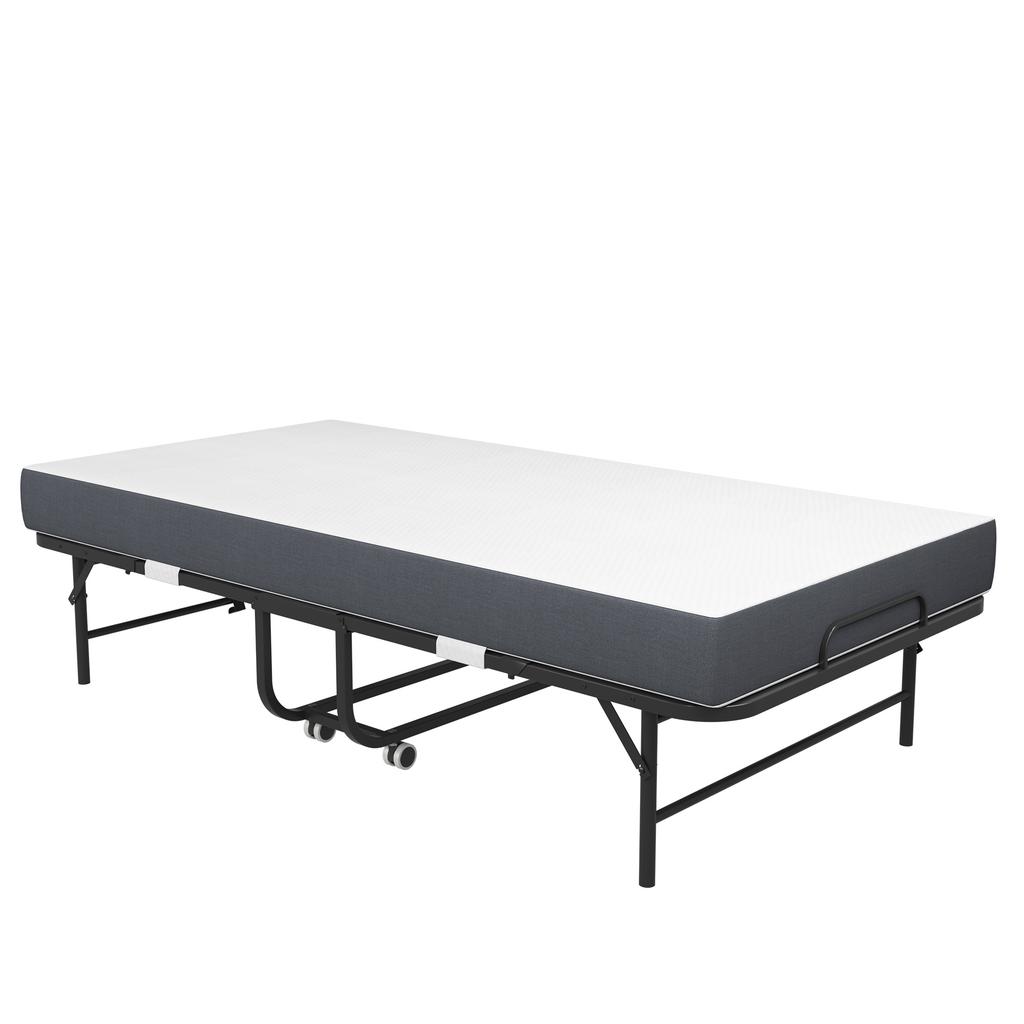 190 × 96 cm Klapp-Einzelbett mit 9,5 cm Memory-Schaumstoffmatratze, Tragbares Gästebett/Klappbett, Stabiler Metallrahmen