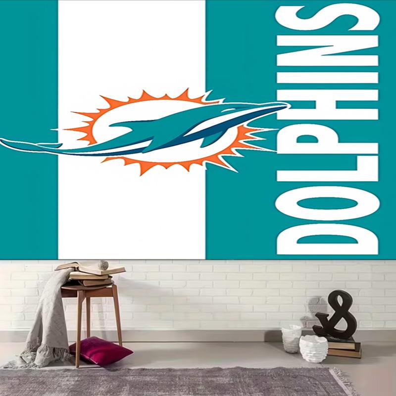 1 Stück Miami Dolphins Logo Wandteppich, Wohnzimmer, Schlafzimmer, Büro, Party-Dekoration, Ideales festliches Geschenk