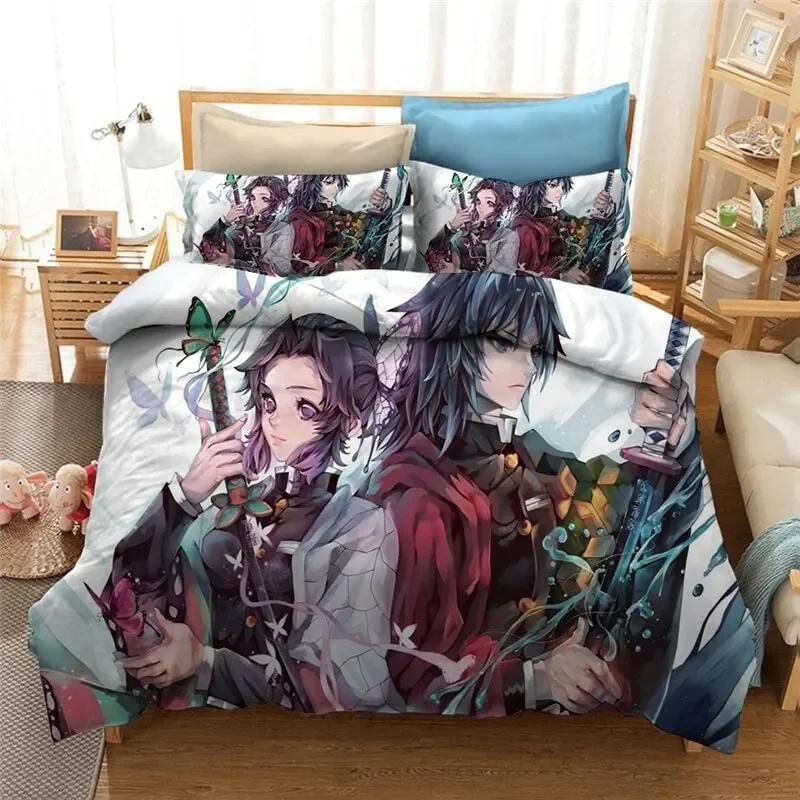 Anime Demon Slayer Duvet Cover Pillowcase 3D Printed Bedding Set Double Twin Full Queen King Adult Kids Bedclothes Quilt Cover