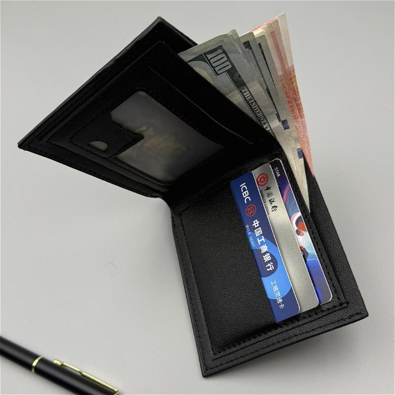 Men Short Bifold Wallet PU Leather Slim Card Holder Zipper Design Business Wallet with ID Window Coin Pocket