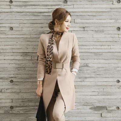 2025 Autumn New Korean Women's Long Blazer & Slim Trousers Set