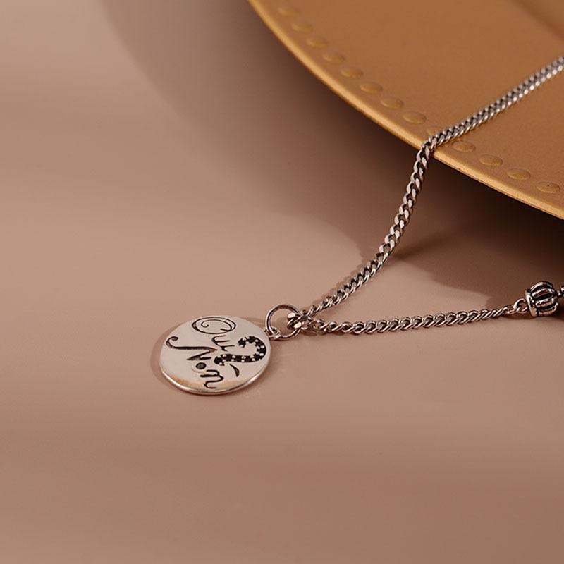 Simple Diamond-Encrusted Letter Round Brand Necklace Female Personality Retro Niche Design Wind Trend Jewelry