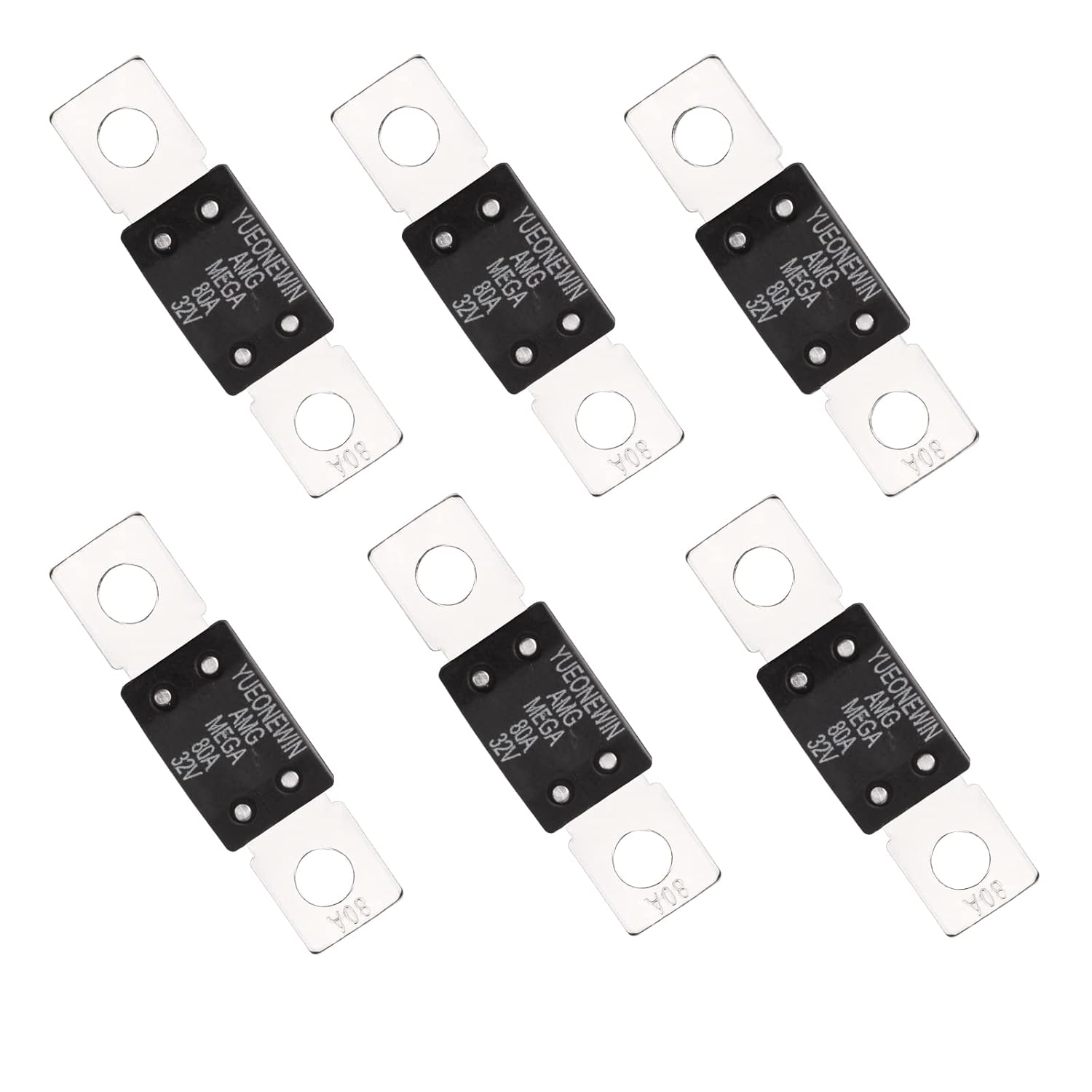 300A MEGA/AMG Fuses, 6 Pcs 300A MEGA/AMG High Current Fuse Bolt Down Auto Fuse Time Delay for Cars, Trucks, Construction Vehicles, Buses, Caravans, 80A