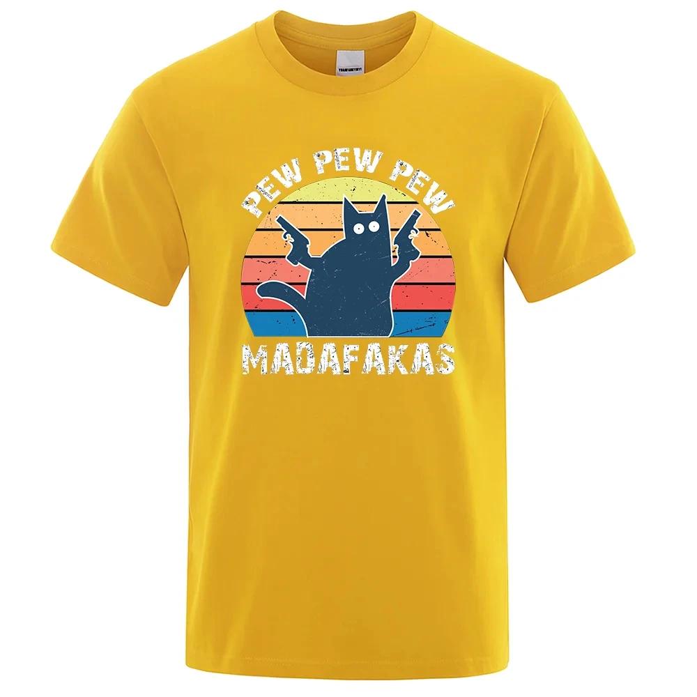 

Футболка Pew Pew Madafakas для мужчин с коротким рукавом, новинка, забавная футболка с котом, винтажные летние топы, рубашки, футболка, футболка с круглым вырезом, уличная одежда L