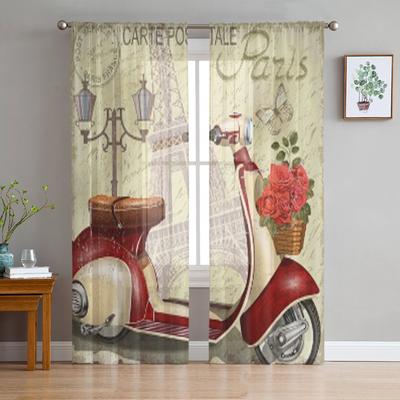 Paris Vintage Poster Tüll Transparente Fenstervorhänge für Wohnzimmer Das Schlafzimmer Moderne Chiffon Voile Organza Vorhänge Dekor Vorhänge