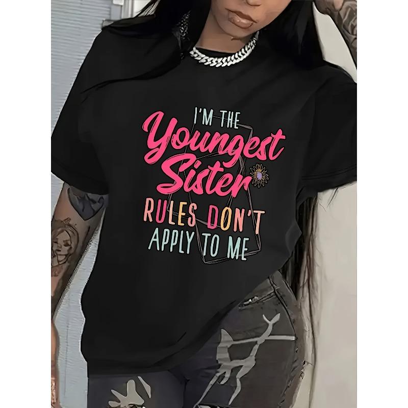 Europäische Größen 1 Schwester Thema Grafik, Damen Sommer Freizeit T-Shirt, Rundhalsausschnitt, Normale Passform