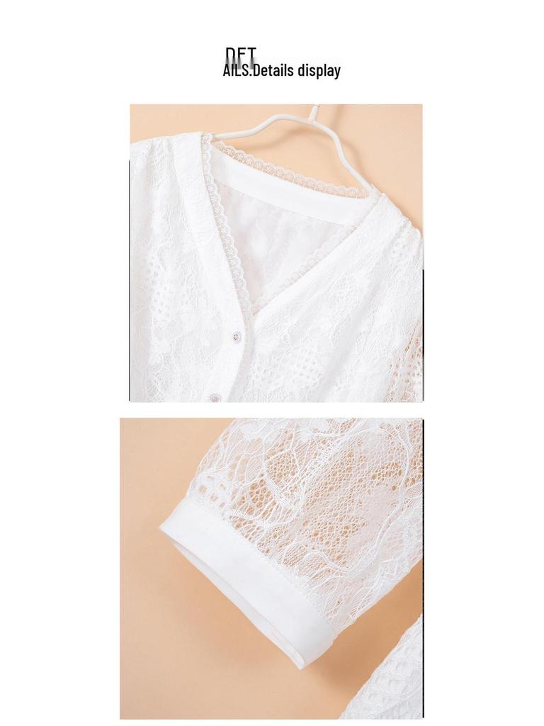 Sukienka damska plus size jesień 2023 francuska biała koronkowa sukienka z rękawami 3/4, długość midi