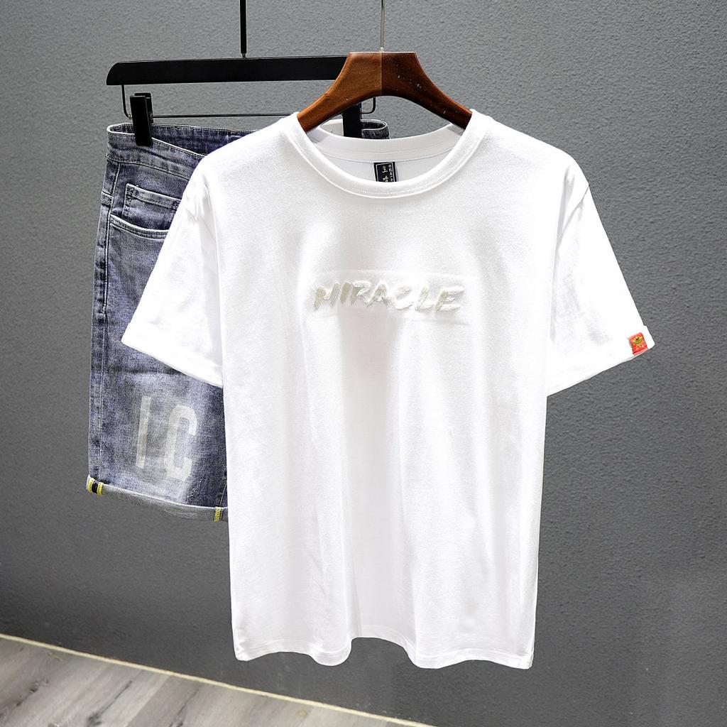 Summer New Style Men's Short Sleeve T-shirt Heavy Industry Embroidery China-Chic Loose Top Tiger Embroidery Chaopai Half Sleeve