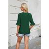 Women's Spring and Summer New Solid Colour Striped Round Neck Ruffled Sleeve Mid-sleeve T-shirt Tops