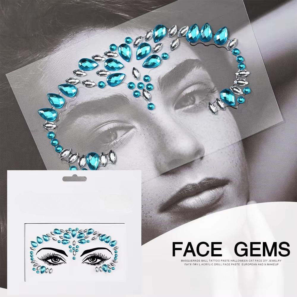 Fashion 3d Mermaid Face Gem Temporary Tattoo Crystal Body Facial Stickers, Shiny Glitter and Rhinestones for Festival Prom Party
