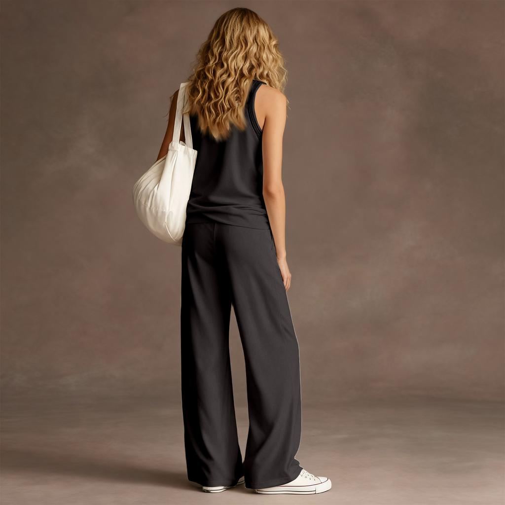 Fashionable Women's Vest V-neck Sleeveless Wide-leg Pants Set, Loose And Casual Two-piece Women's Set